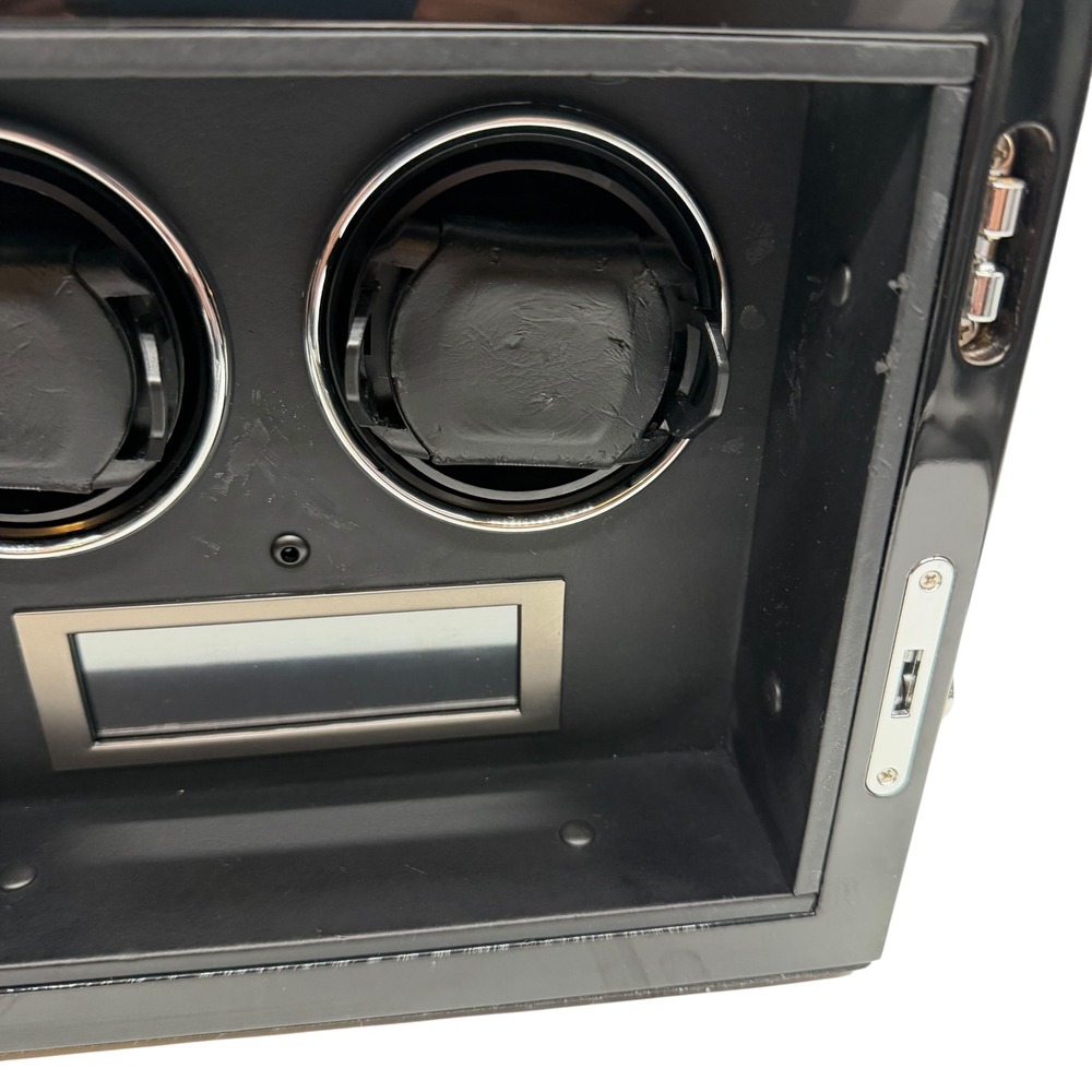 Dual Watch Winder Ebony Wood Grain Finish Black Automatic Watch Box with Adapter - Picture 9 of 16